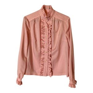 Vintage Pink Edwardian Ruffle Long Sleeve Blouse